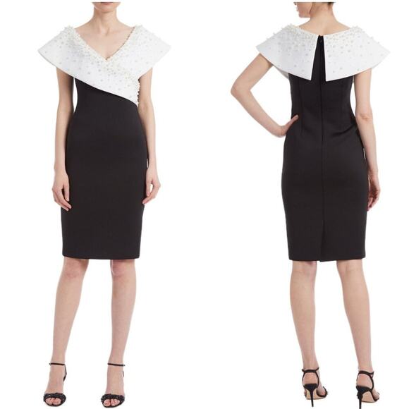 Badgley Mischka Dresses & Skirts - Badgley Mischka Monochrome Pearl Adorned Cocktail Dress sz 2